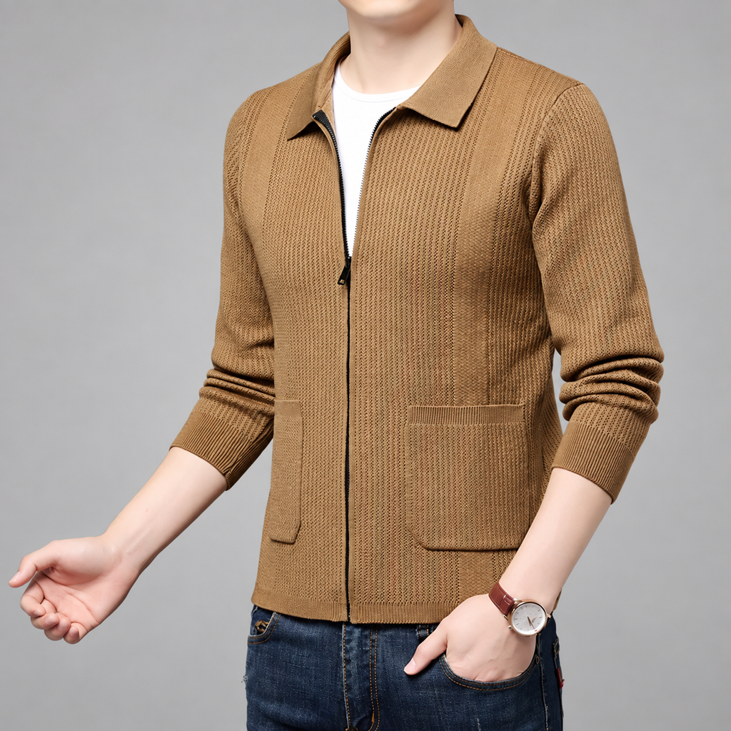 Dario Men’s Textured Knit Full-Zip Jacket with Patch Pockets