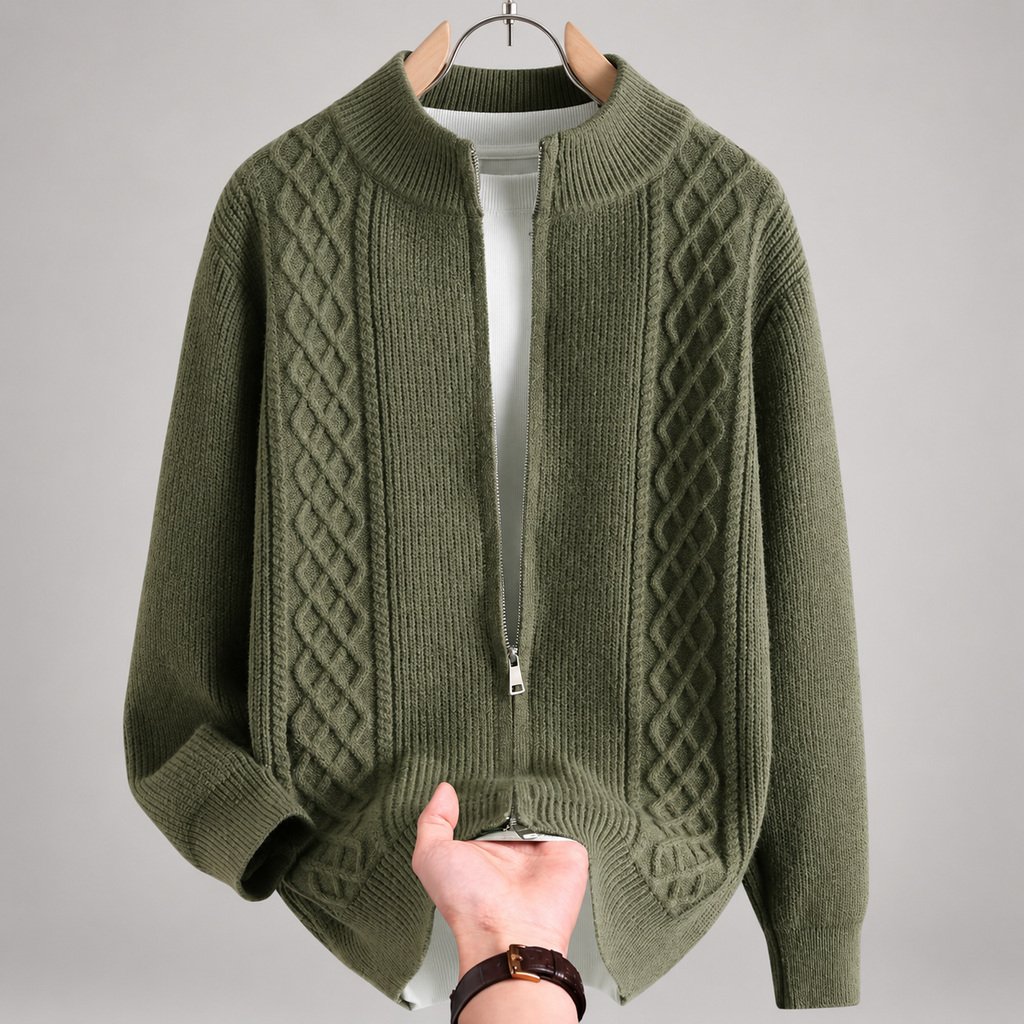 Dario Men’s Cable-Knit Full-Zip Cardigan
