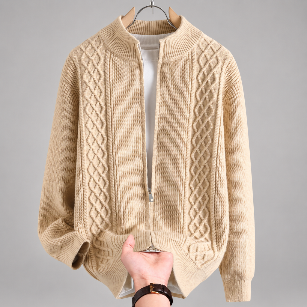 Dario Men’s Cable-Knit Full-Zip Cardigan