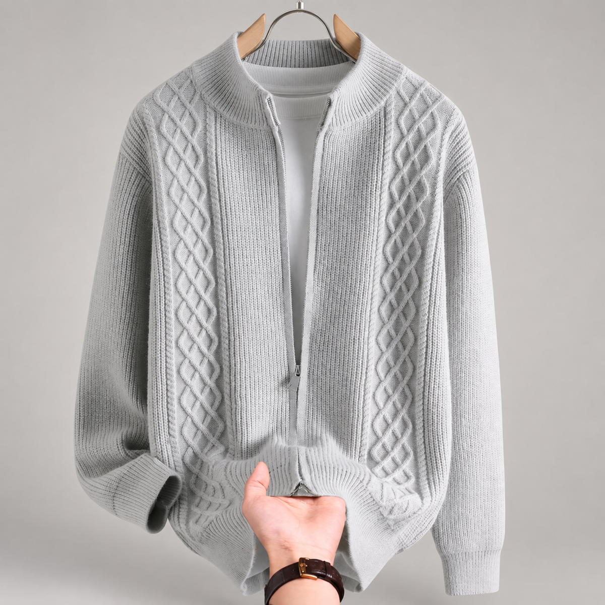 Dario Men’s Cable-Knit Full-Zip Cardigan