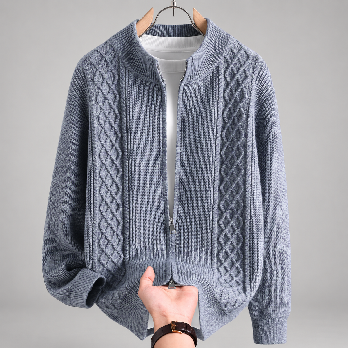 Dario Men’s Cable-Knit Full-Zip Cardigan