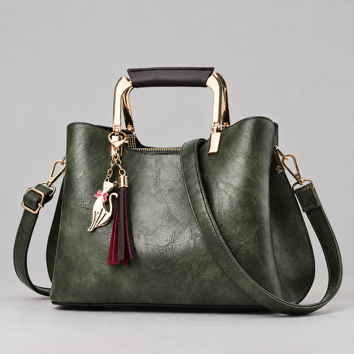 Nicolle Women’s Textured Top Handle Handbag with Cat Charm