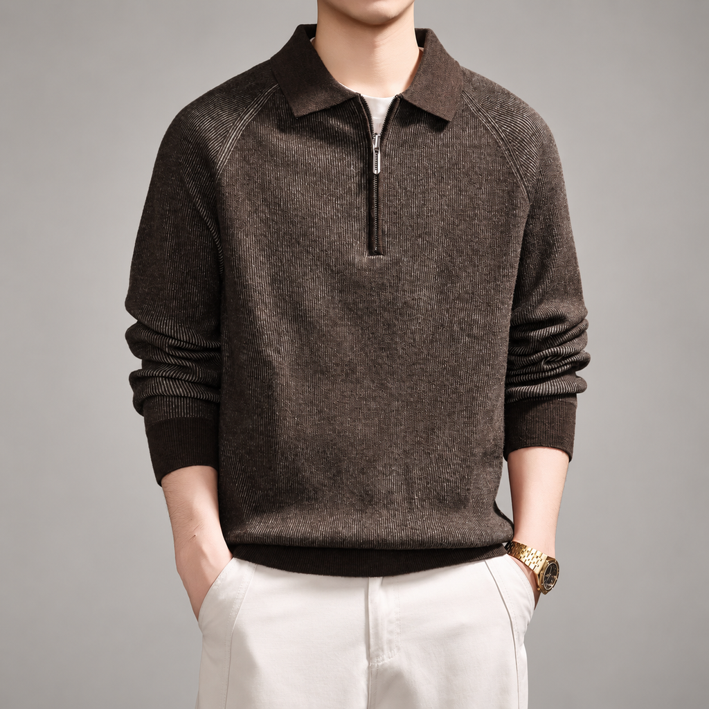 Gaspard Men’s Textured Knit Collared Pullover