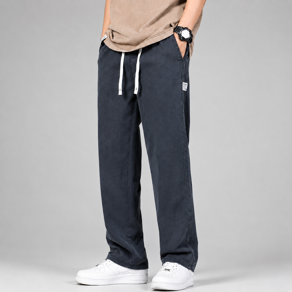 Nathan Men's Cotton Denim Pants – Relaxed Straight Leg Casual Trousers
