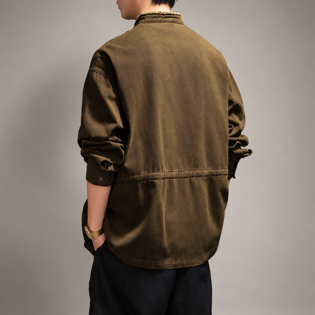 Ariston Men’s Washed Utility Jacket with Stand Collar