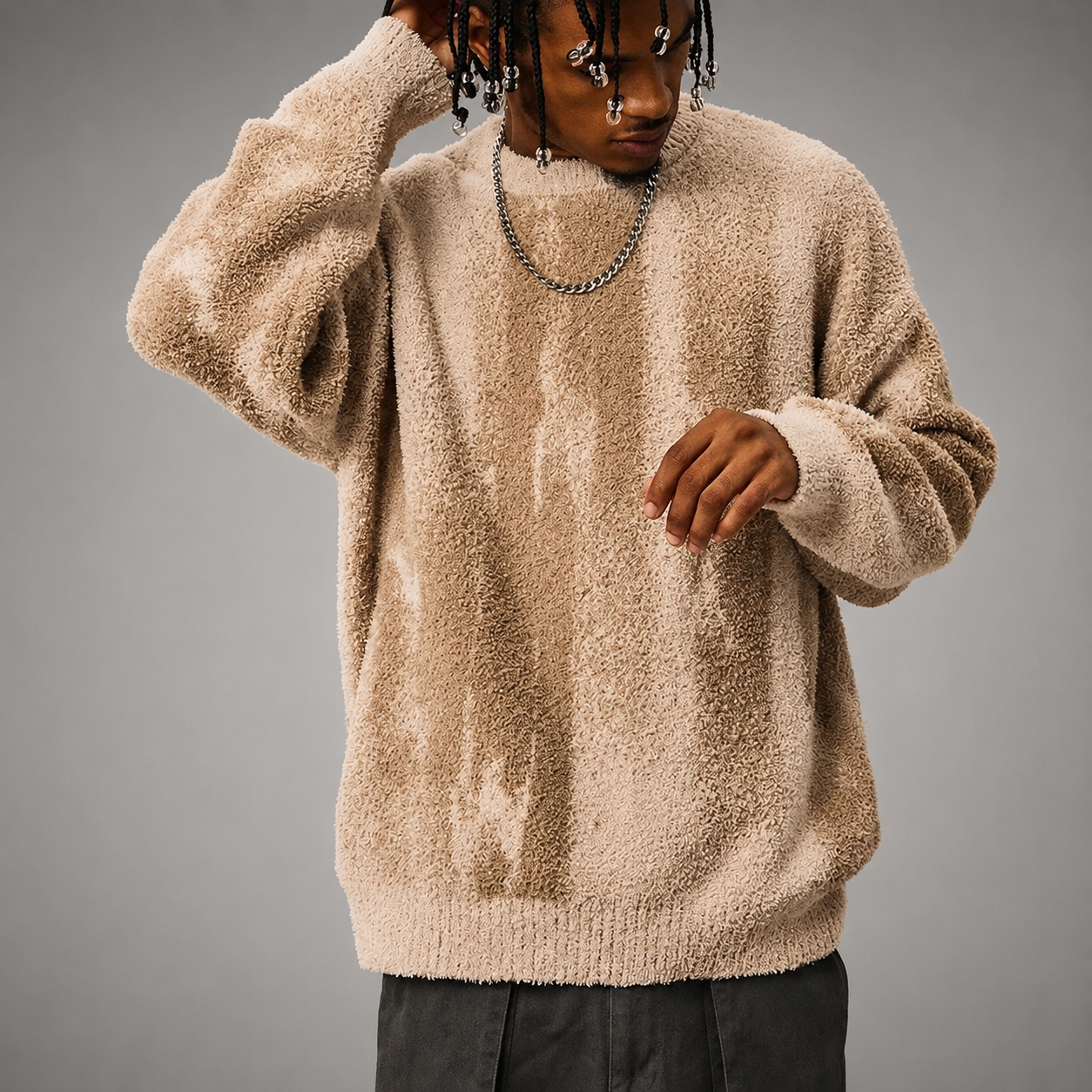 Dominic Men's Plush Fleece Pullover – Abstract Pattern Relaxed Fit Sweater