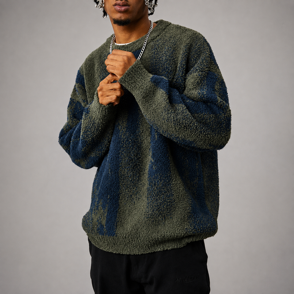 Dominic Men's Plush Fleece Pullover – Abstract Pattern Relaxed Fit Sweater