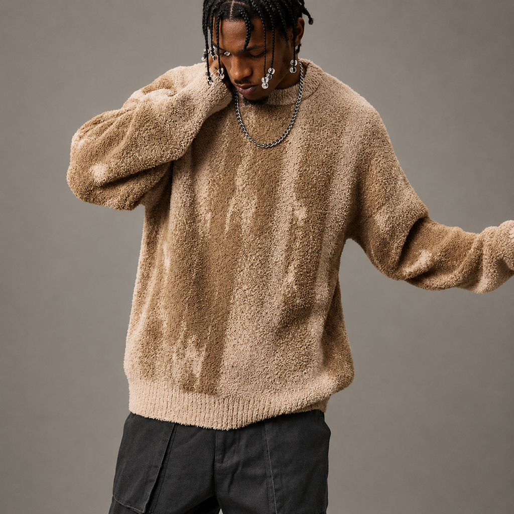 Dominic Men's Plush Fleece Pullover – Abstract Pattern Relaxed Fit Sweater