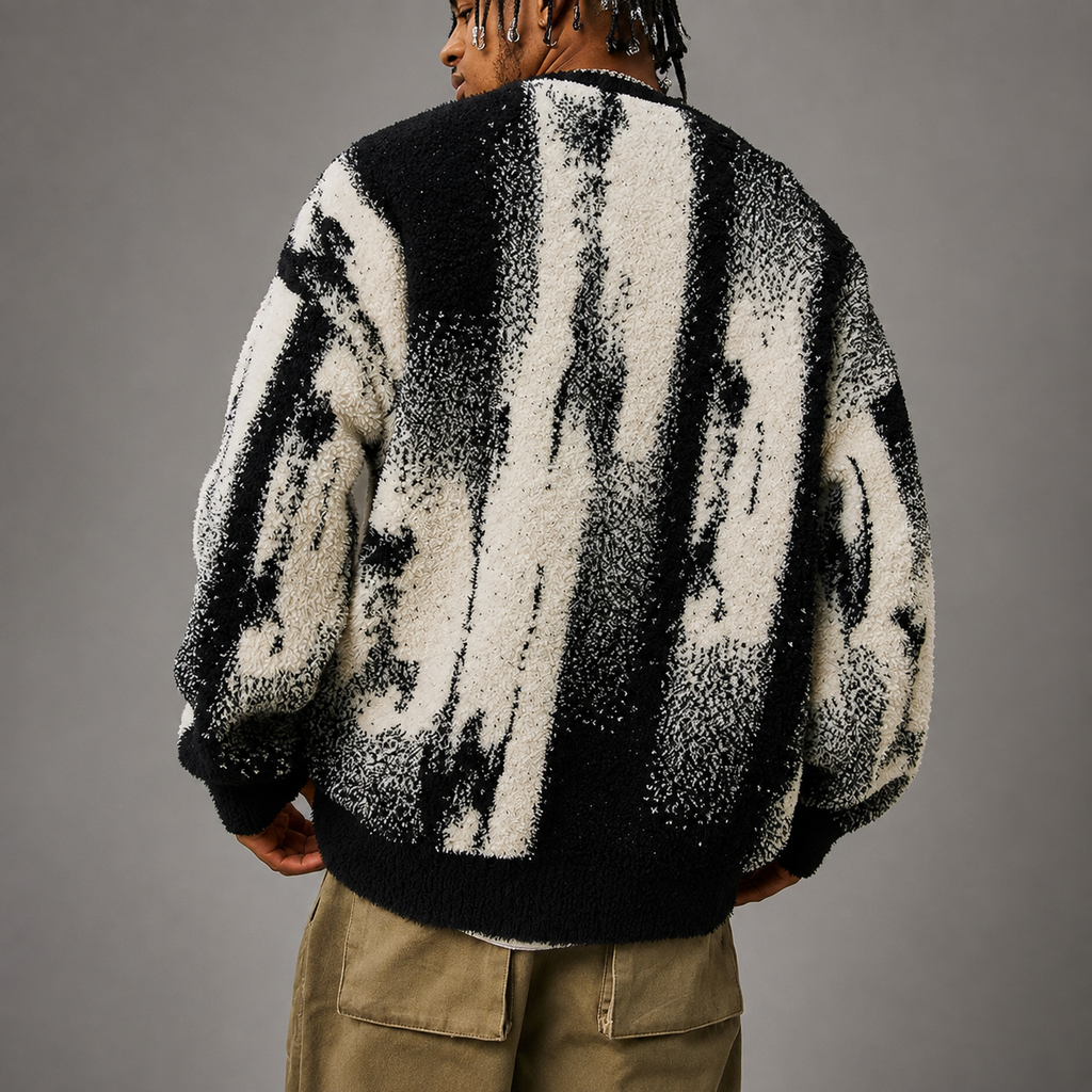 Dominic Men's Plush Fleece Pullover – Abstract Pattern Relaxed Fit Sweater