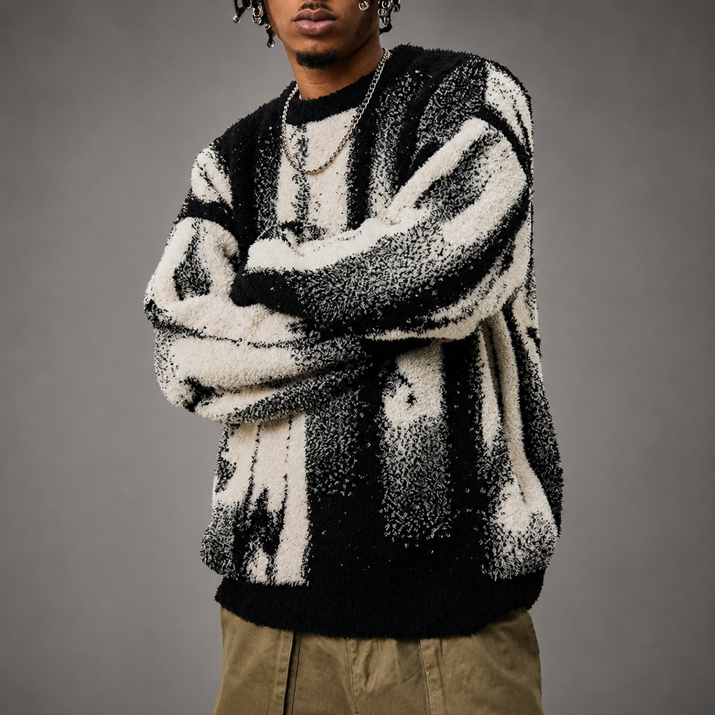 Dominic Men's Plush Fleece Pullover – Abstract Pattern Relaxed Fit Sweater