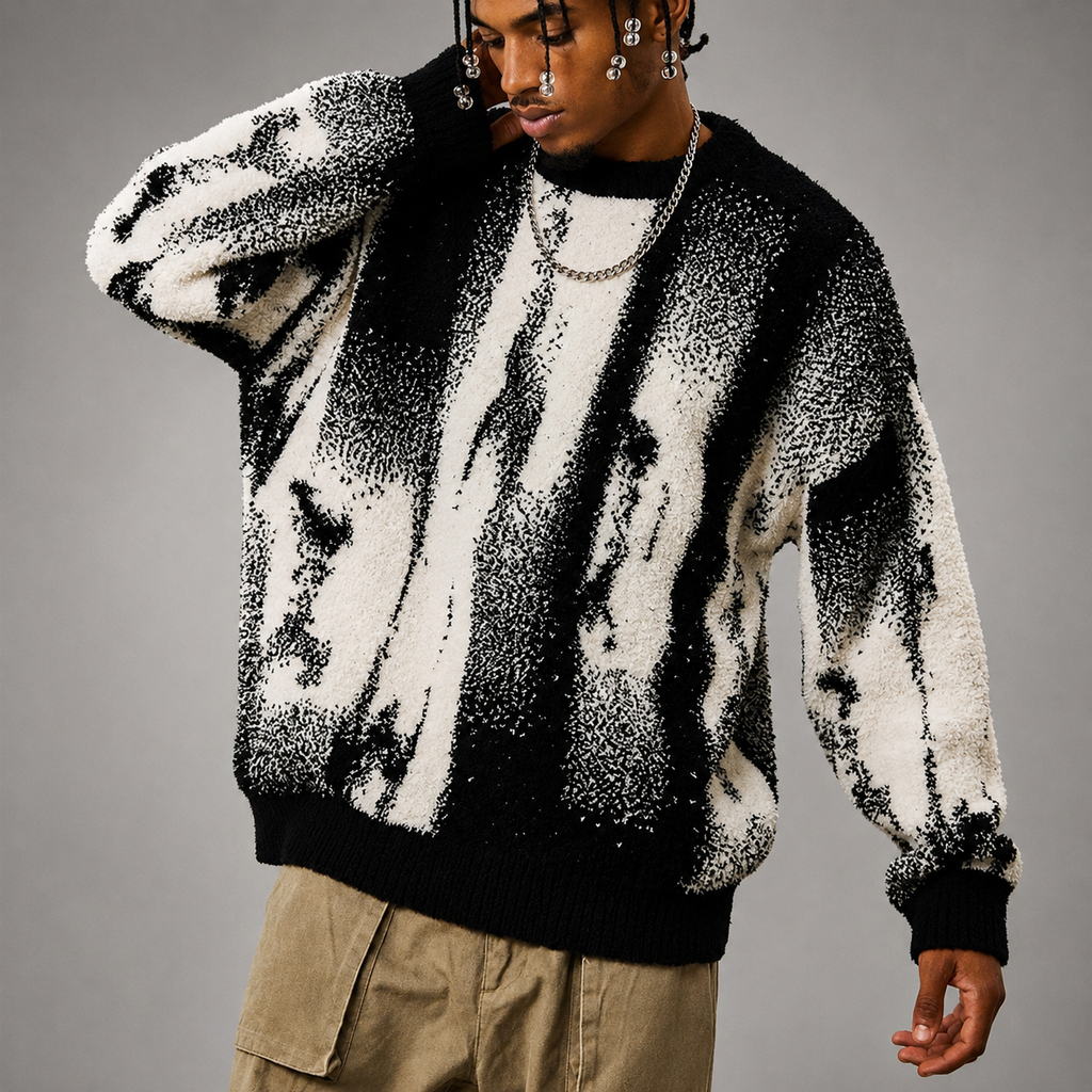 Dominic Men's Plush Fleece Pullover – Abstract Pattern Relaxed Fit Sweater