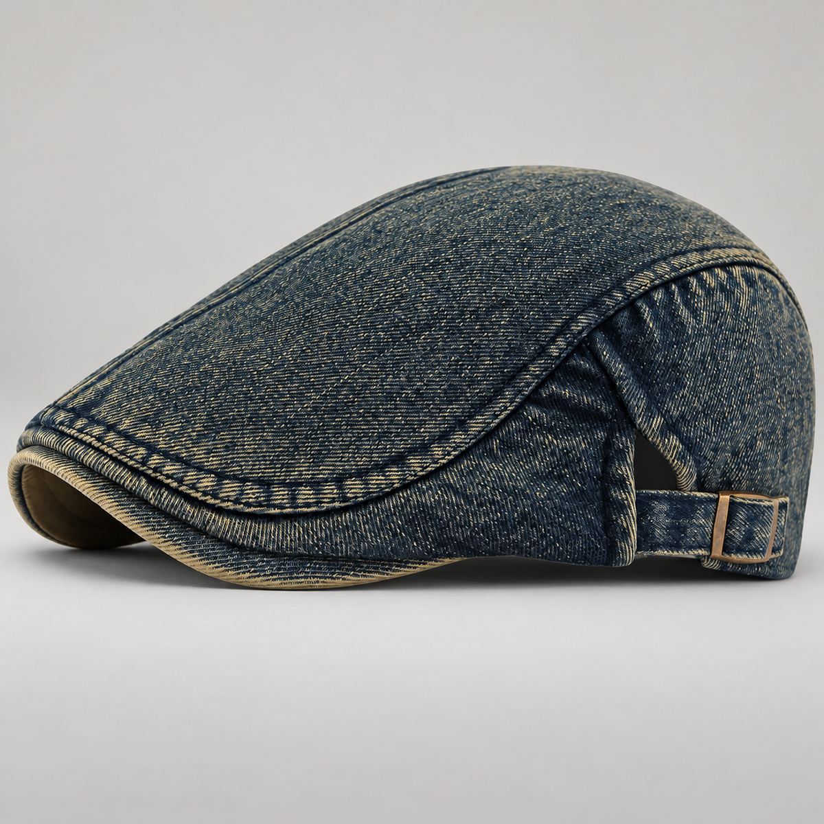 Edmund Men’s Washed Denim Flat Cap with Adjustable Buckle