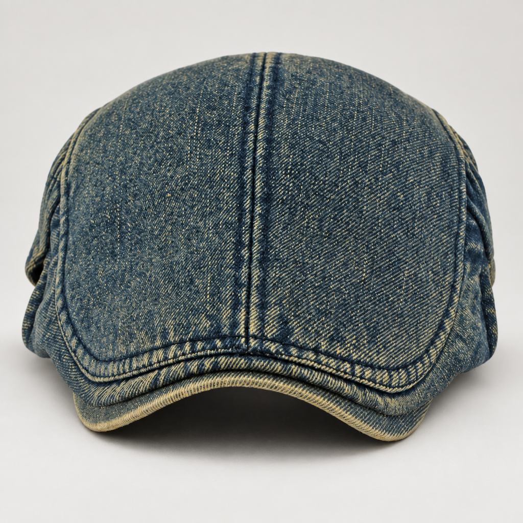 Edmund Men’s Washed Denim Flat Cap with Adjustable Buckle