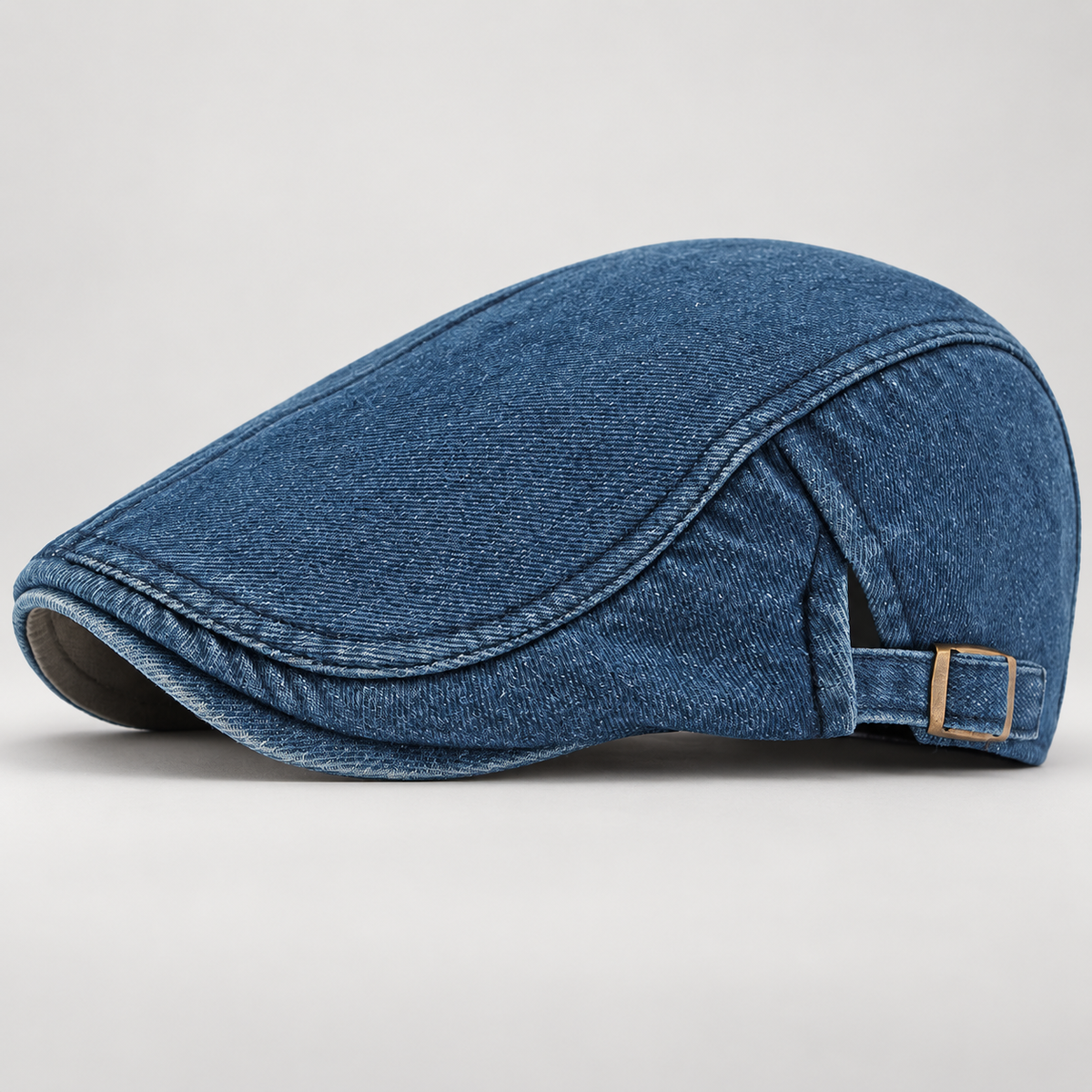 Edmund Men’s Washed Denim Flat Cap with Adjustable Buckle