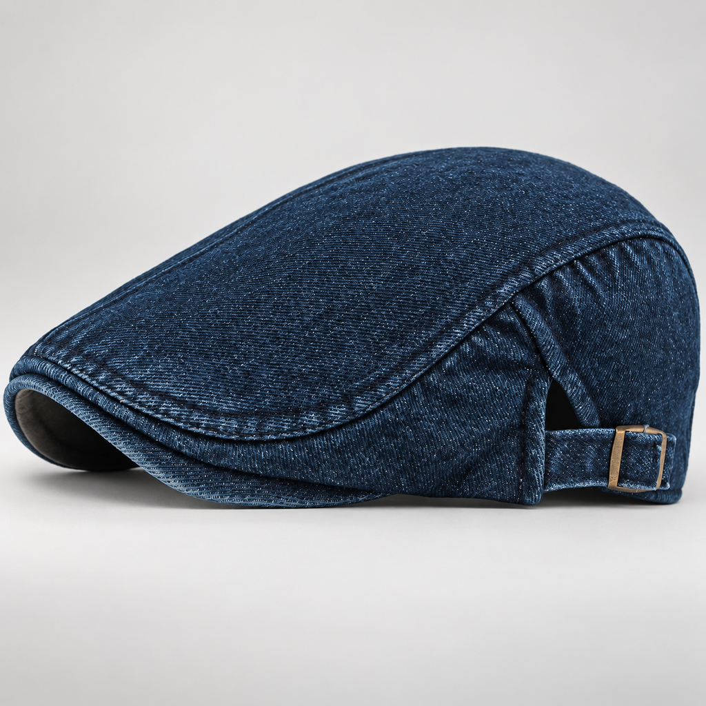Edmund Men’s Washed Denim Flat Cap with Adjustable Buckle