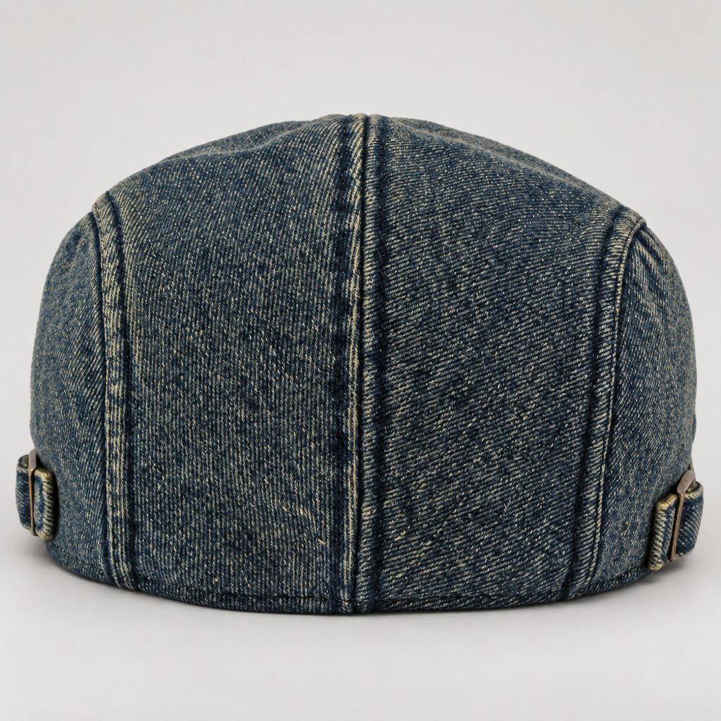 Edmund Men’s Washed Denim Flat Cap with Adjustable Buckle