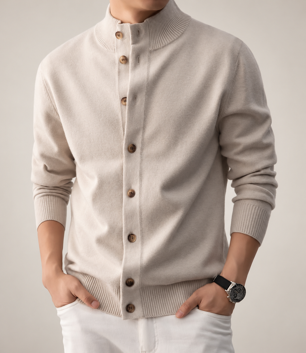 Edmund Men’s Textured Knit Cardigan with Stand Collar and Button Front