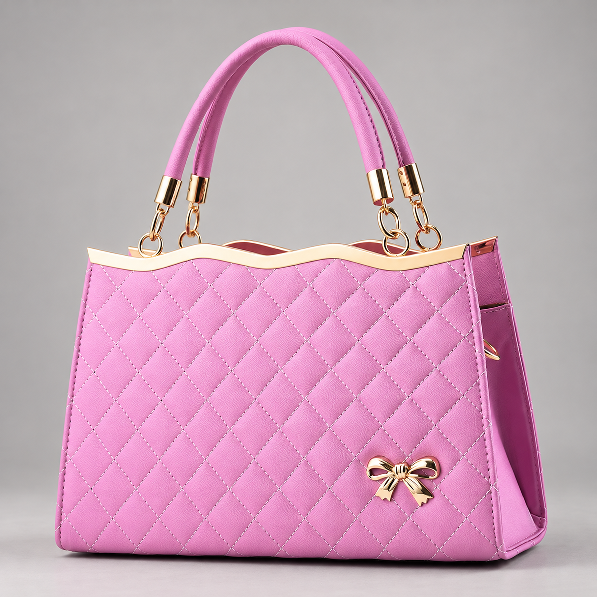 Sidonie Women’s Diamond Quilted Handbag with Gold Bow Detail