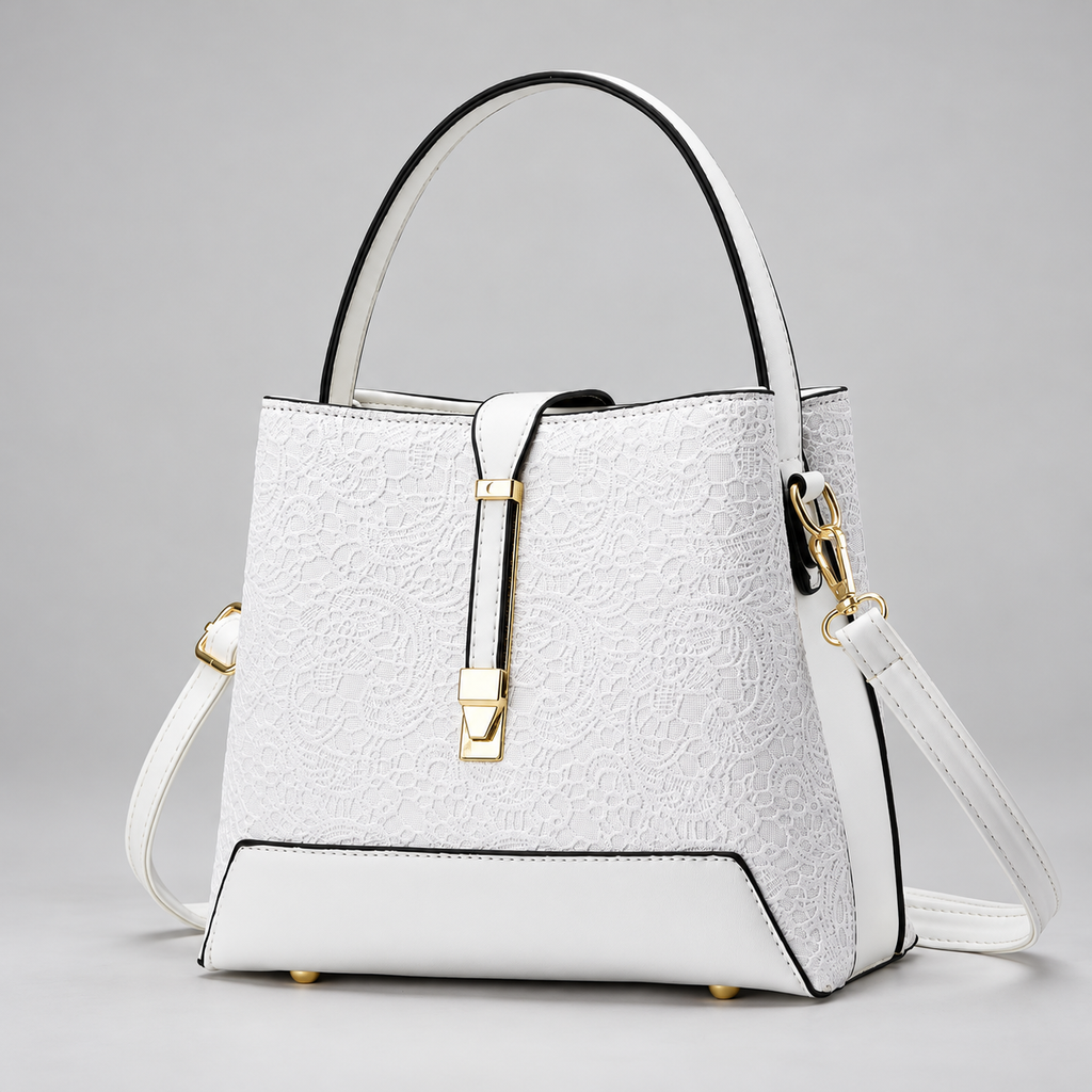 Amara Women’s Structured Lace Handbag with Gold-Tone Hardware