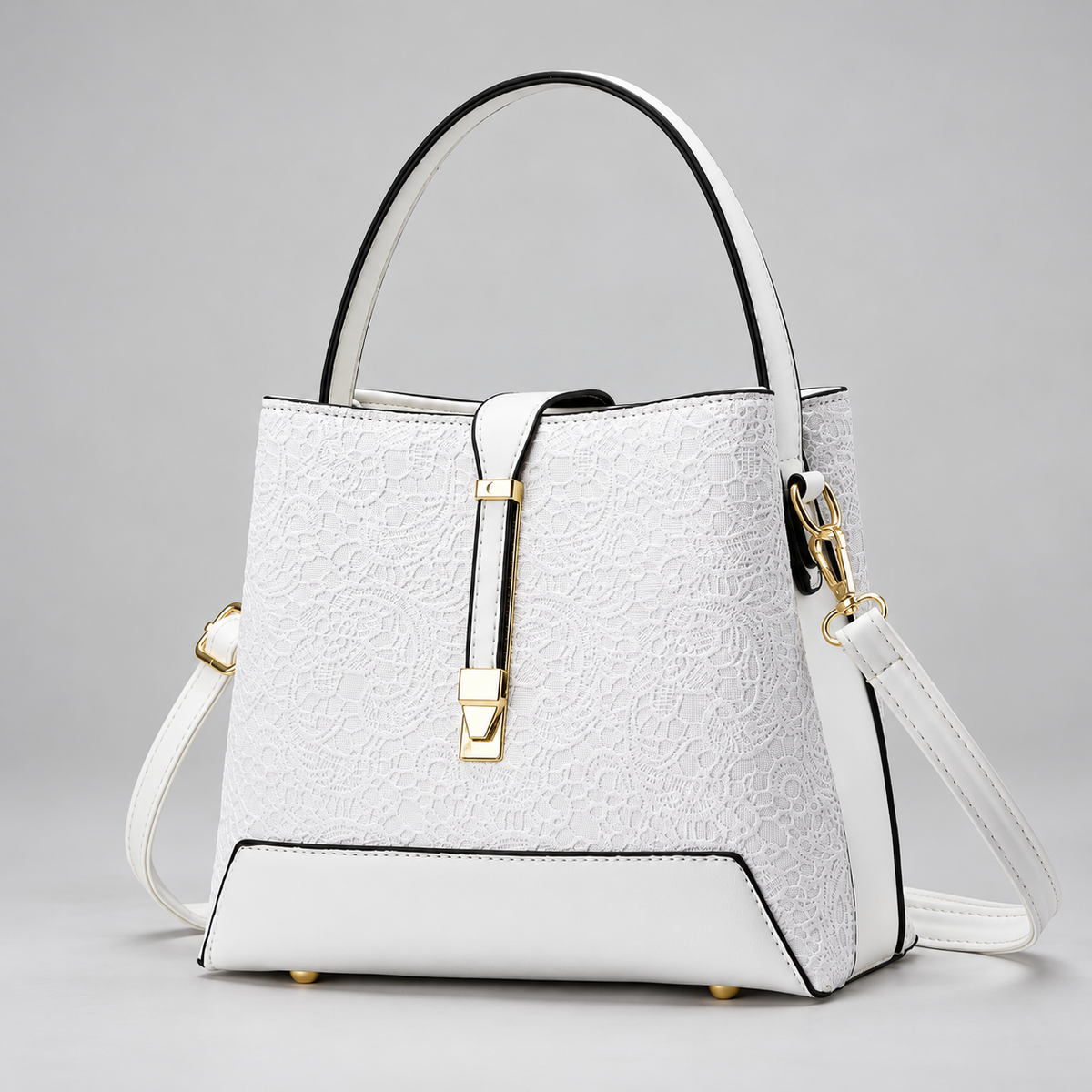 Amara Women’s Structured Lace Handbag with Gold-Tone Hardware