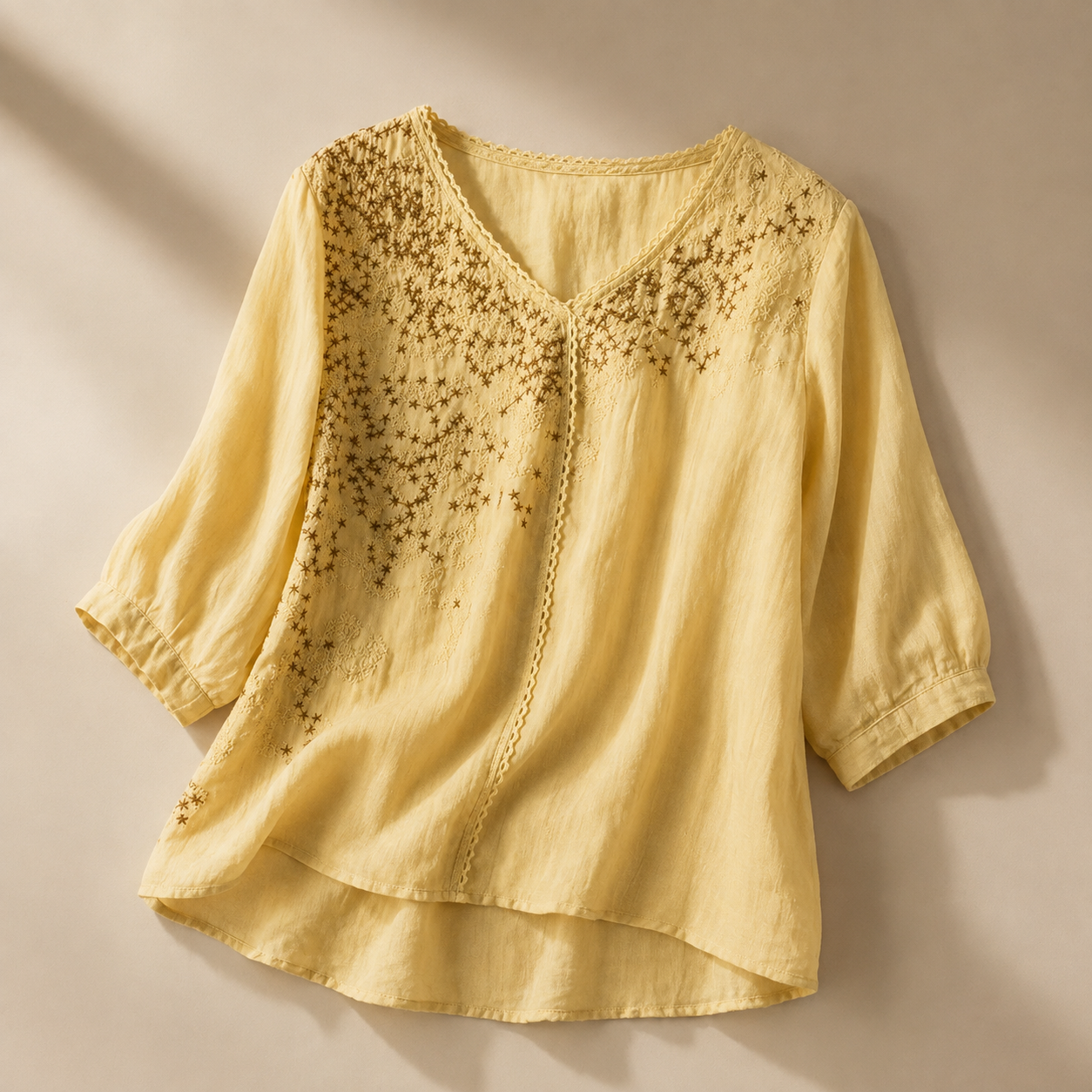 Elodie Women's Linen Blend Embroidered Blouse