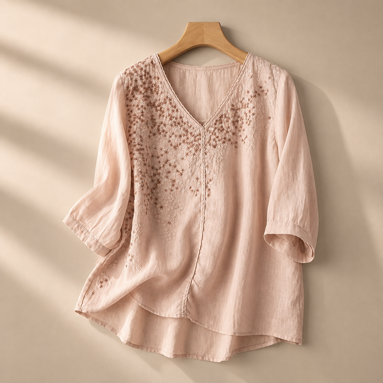 Elodie Women's Linen Blend Embroidered Blouse