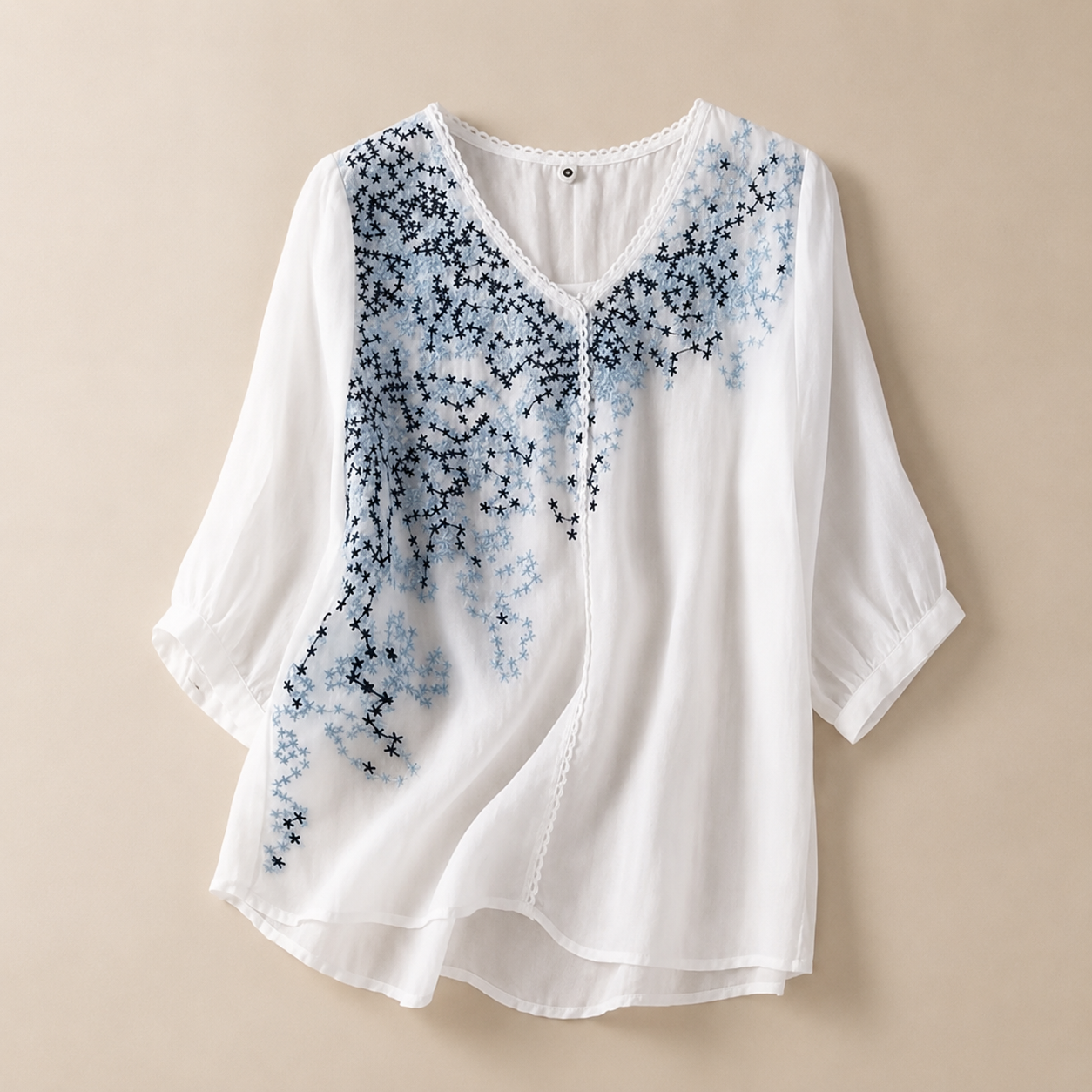 Elodie Women's Linen Blend Embroidered Blouse