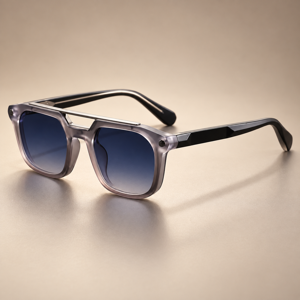Enzo Square Sunglasses with Metal Brow Bar