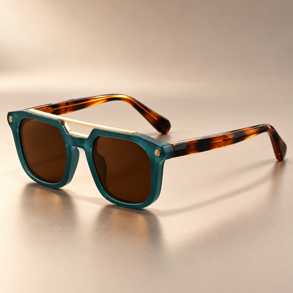 Enzo Square Sunglasses with Metal Brow Bar
