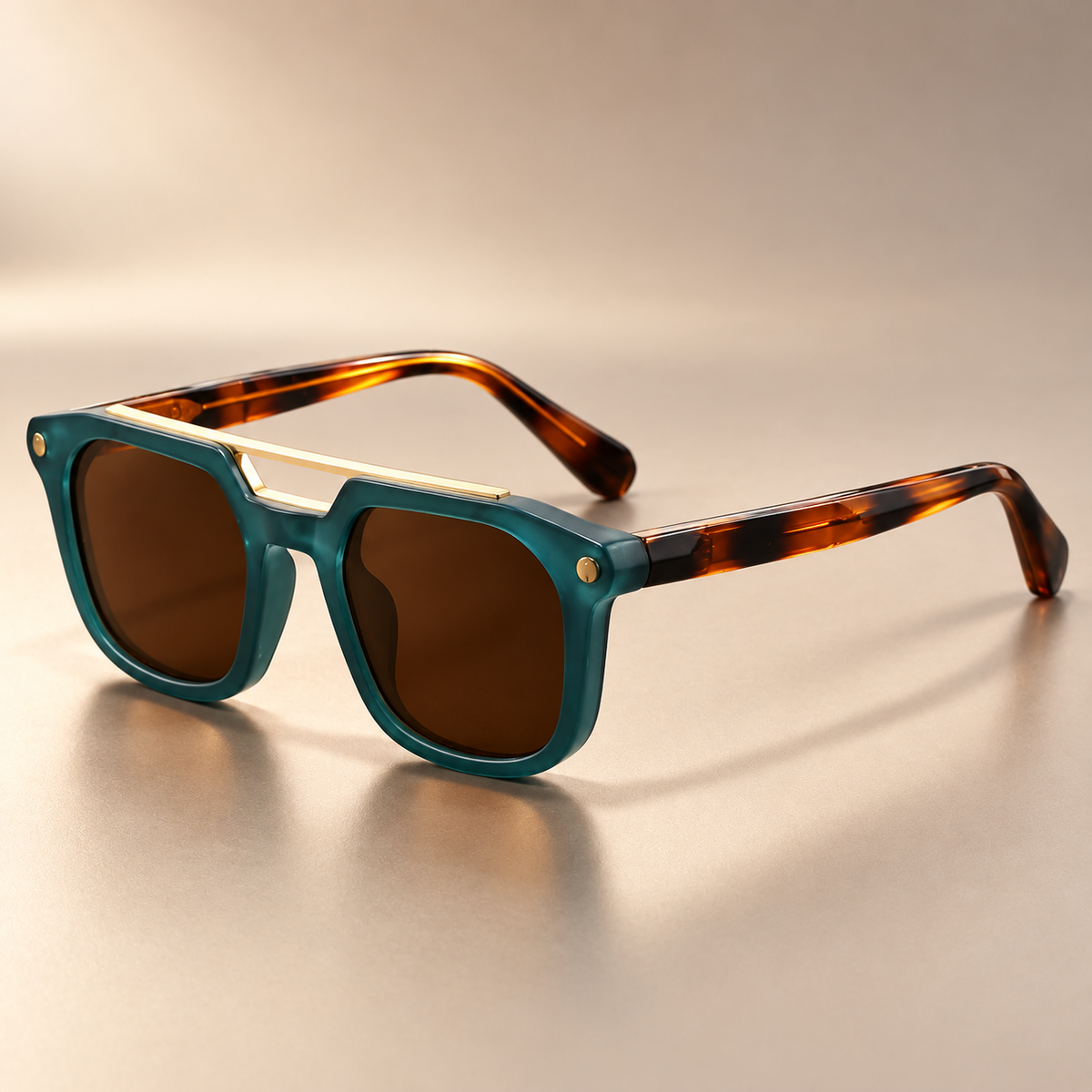 Enzo Square Sunglasses with Metal Brow Bar