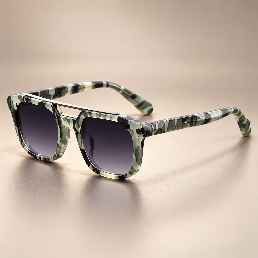 Enzo Square Sunglasses with Metal Brow Bar