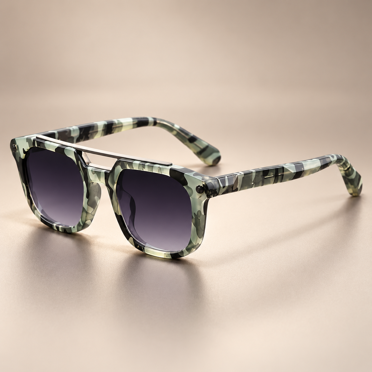 Enzo Square Sunglasses with Metal Brow Bar