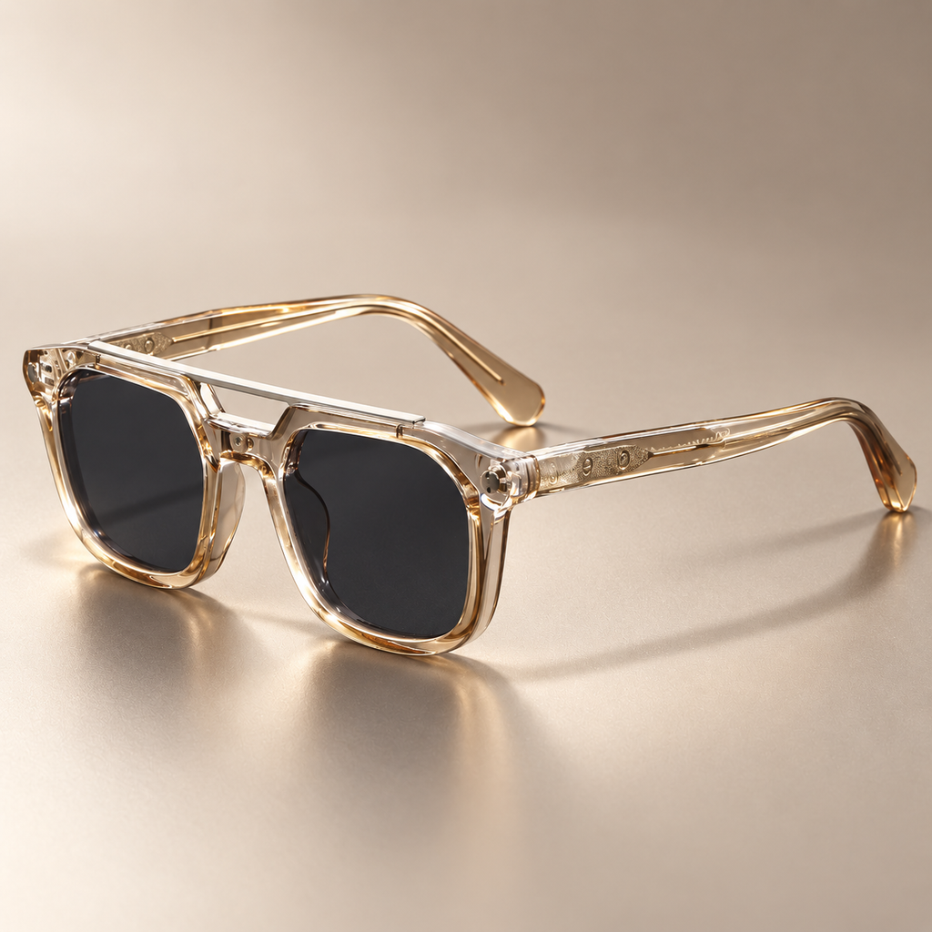 Enzo Square Sunglasses with Metal Brow Bar