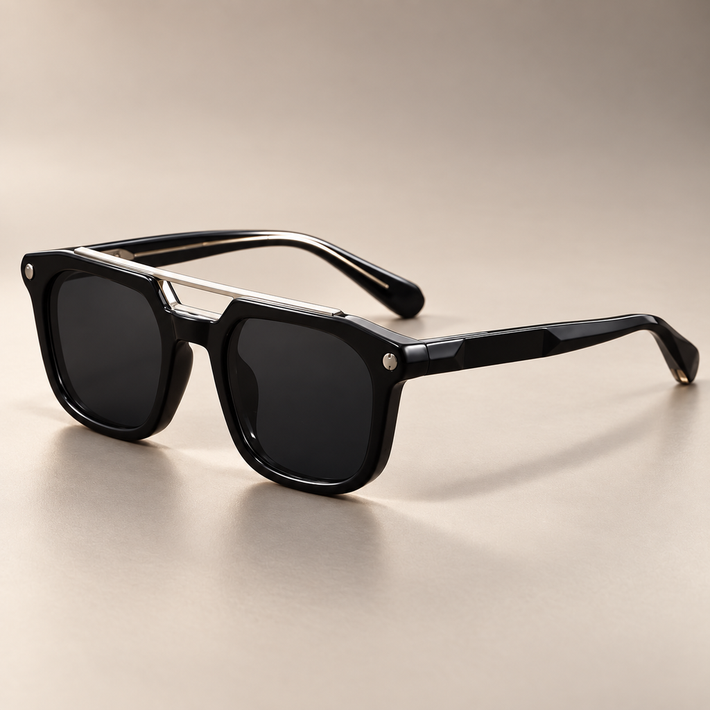 Enzo Square Sunglasses with Metal Brow Bar