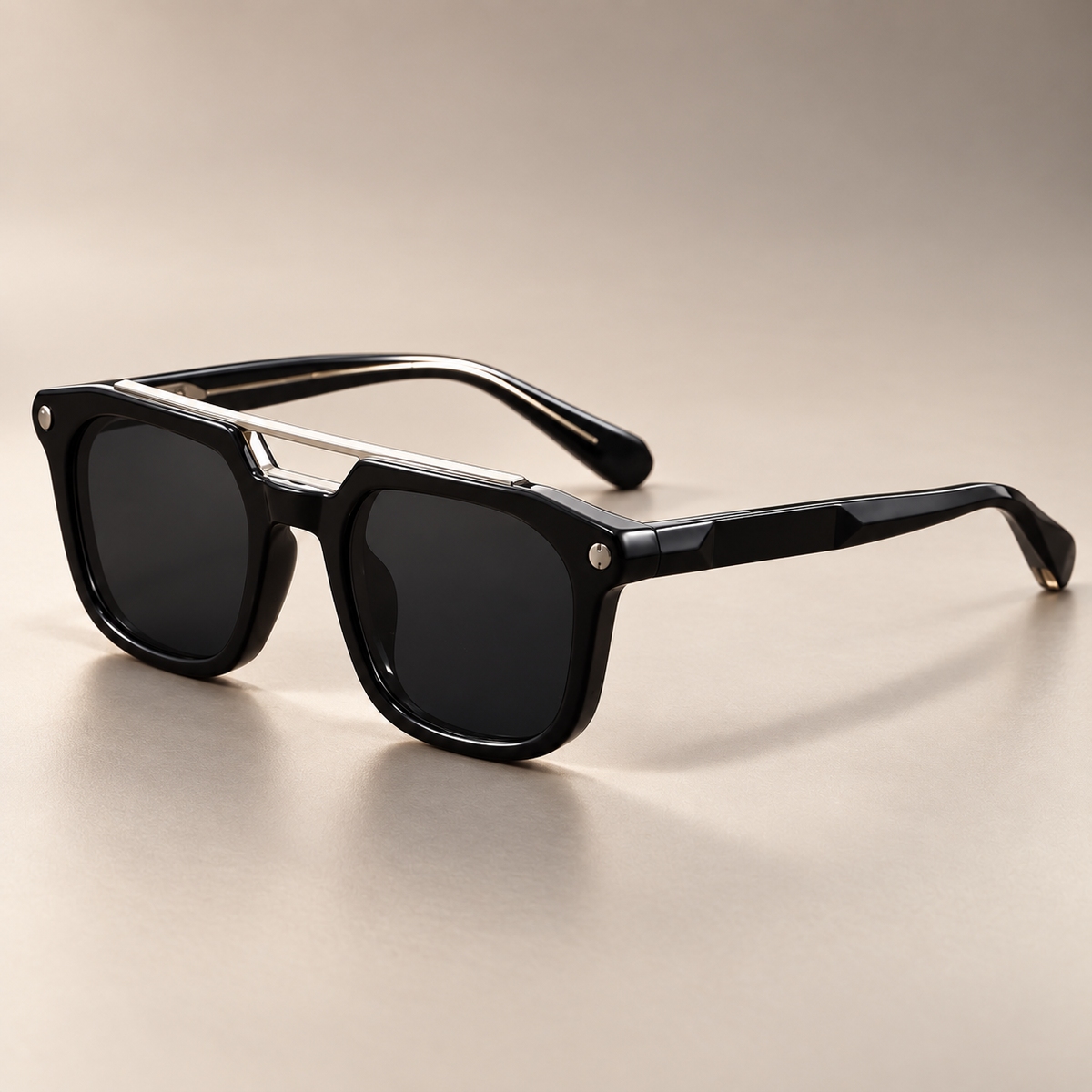 Enzo Square Sunglasses with Metal Brow Bar
