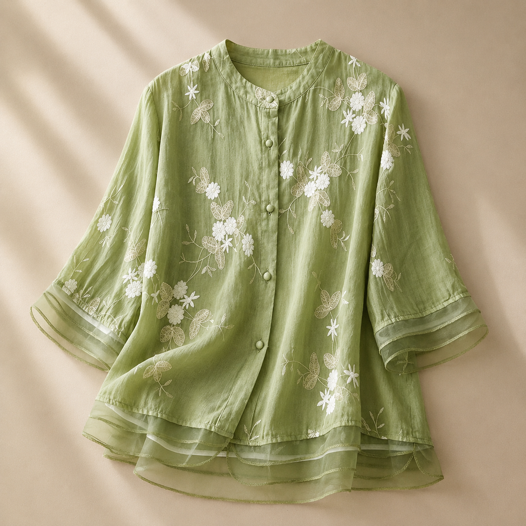 Fleur Women's Floral Embroidered Linen Blend Blouse