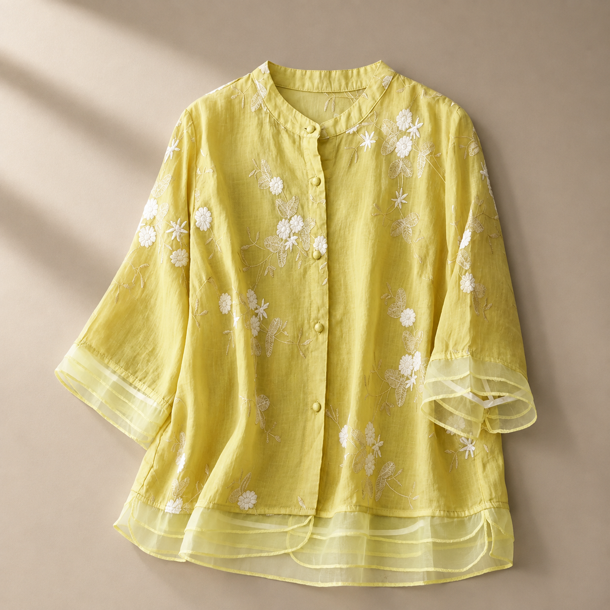 Fleur Women's Floral Embroidered Linen Blend Blouse