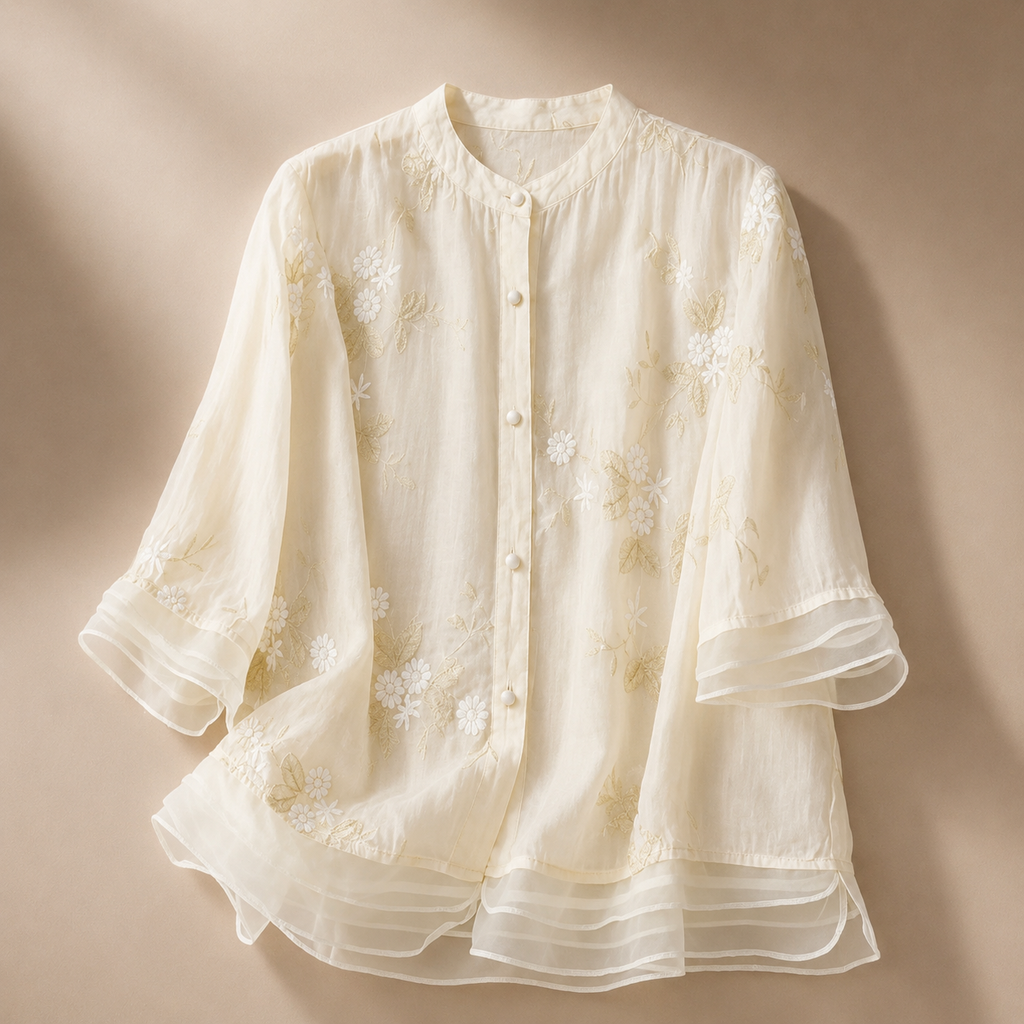 Fleur Women's Floral Embroidered Linen Blend Blouse