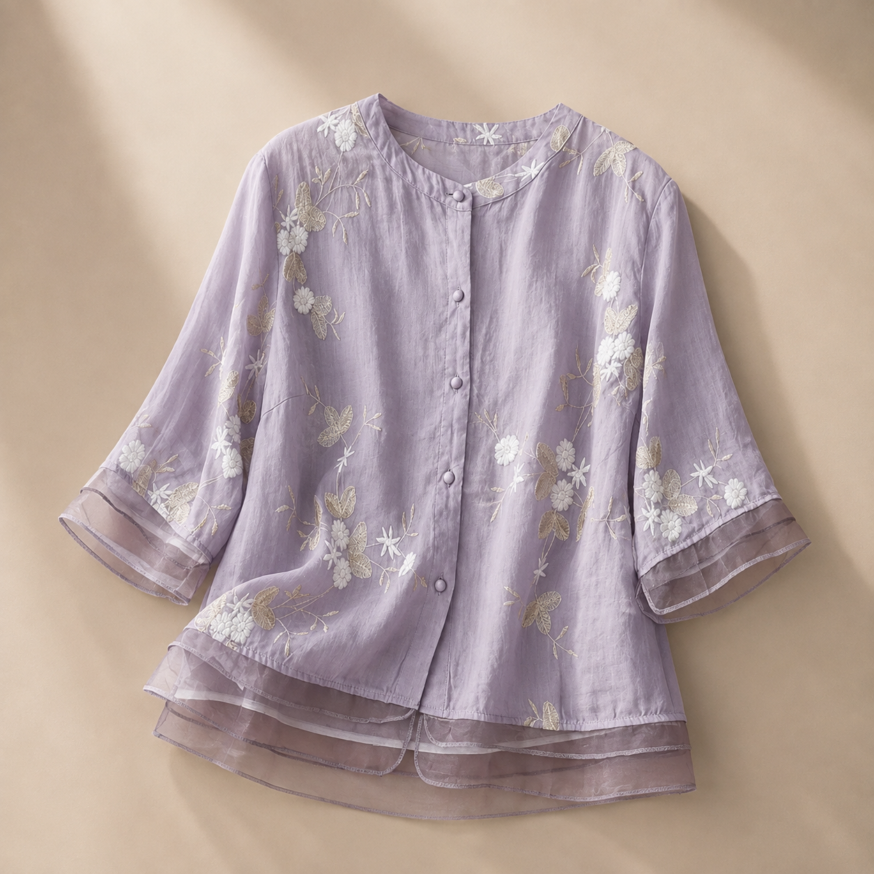 Fleur Women's Floral Embroidered Linen Blend Blouse