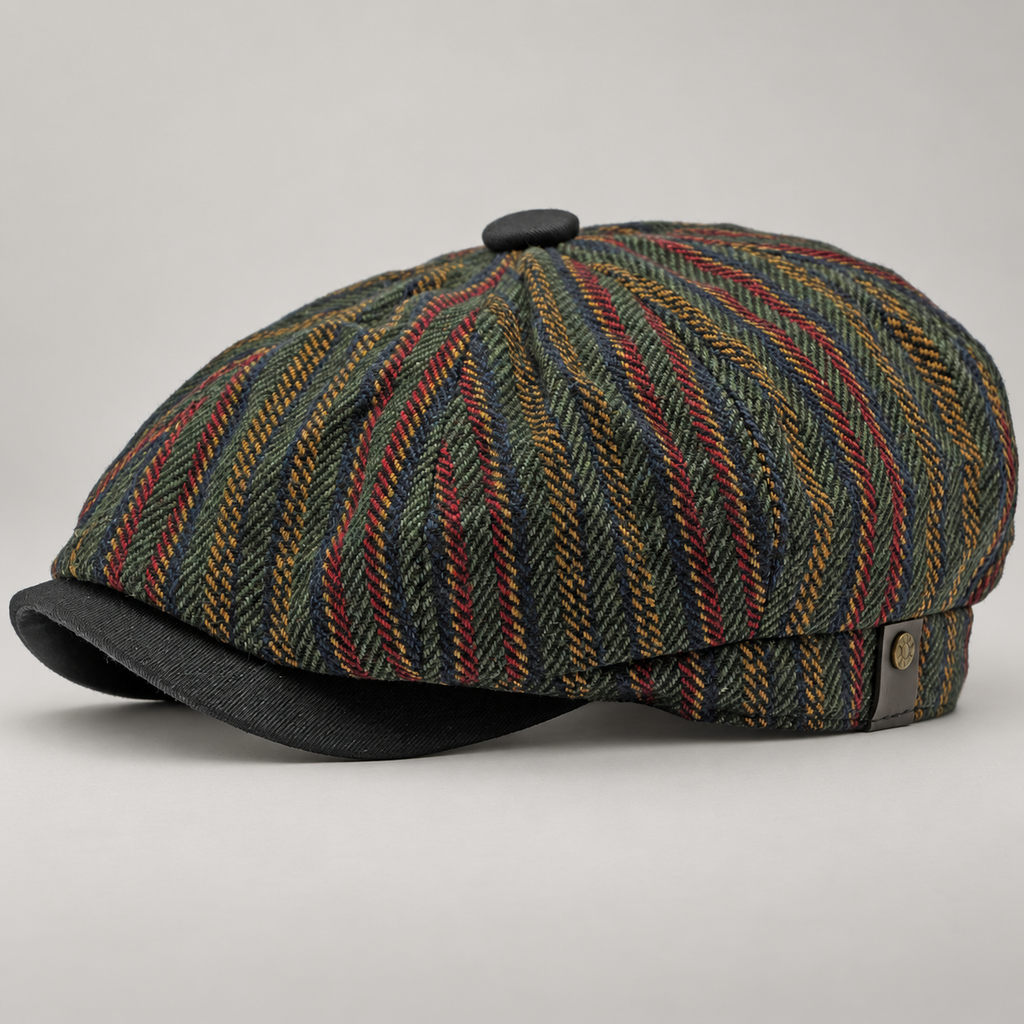 Langston Herringbone Newsboy Cap with Contrast Curved Brim
