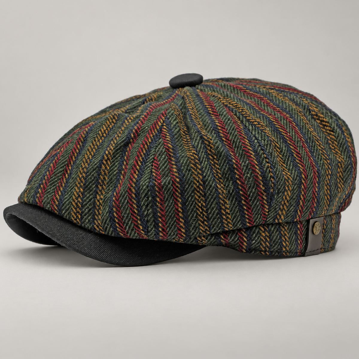 Langston Herringbone Newsboy Cap with Contrast Curved Brim