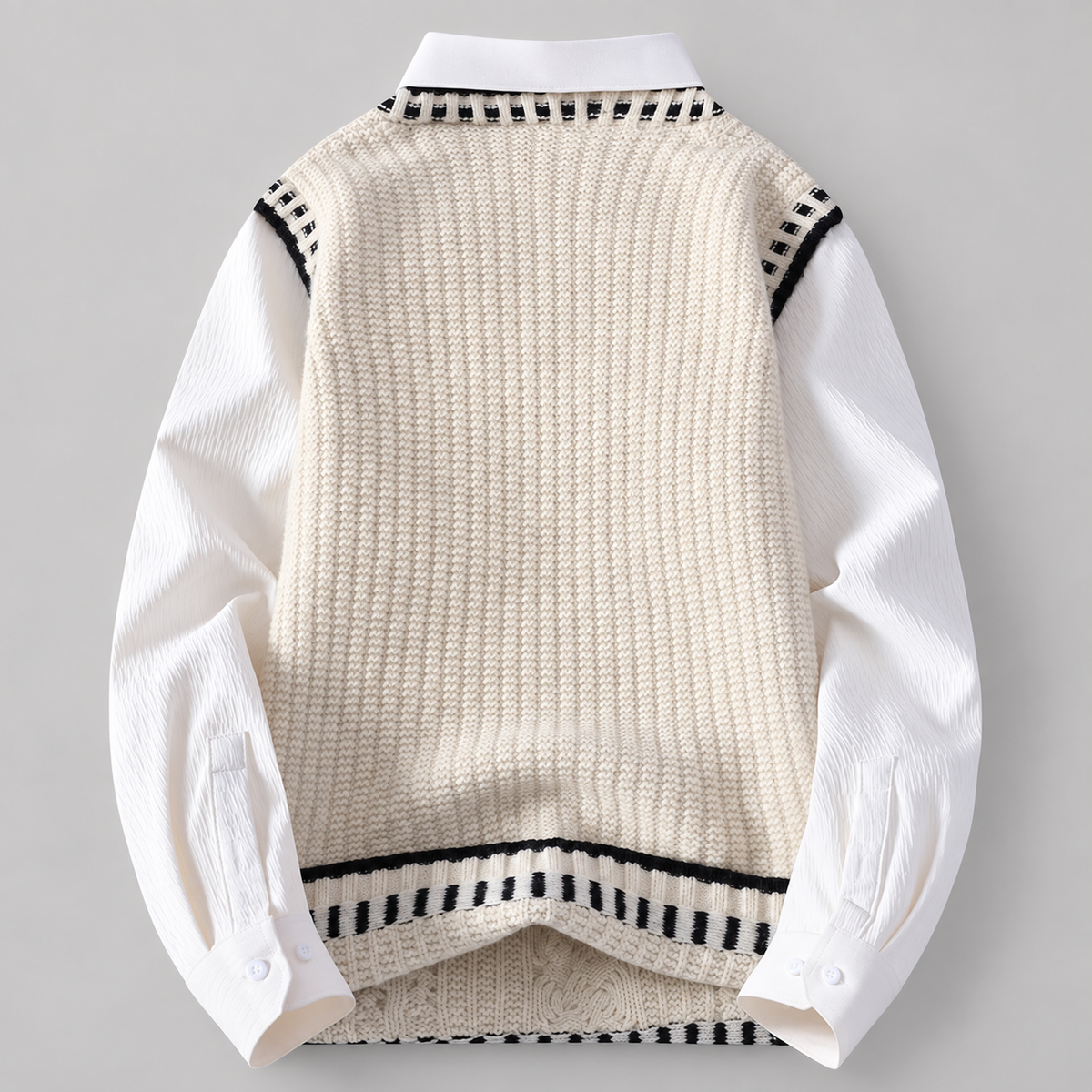 Gianni Men’s Layered-Look Cable-Knit V-Neck Sweater Shirt