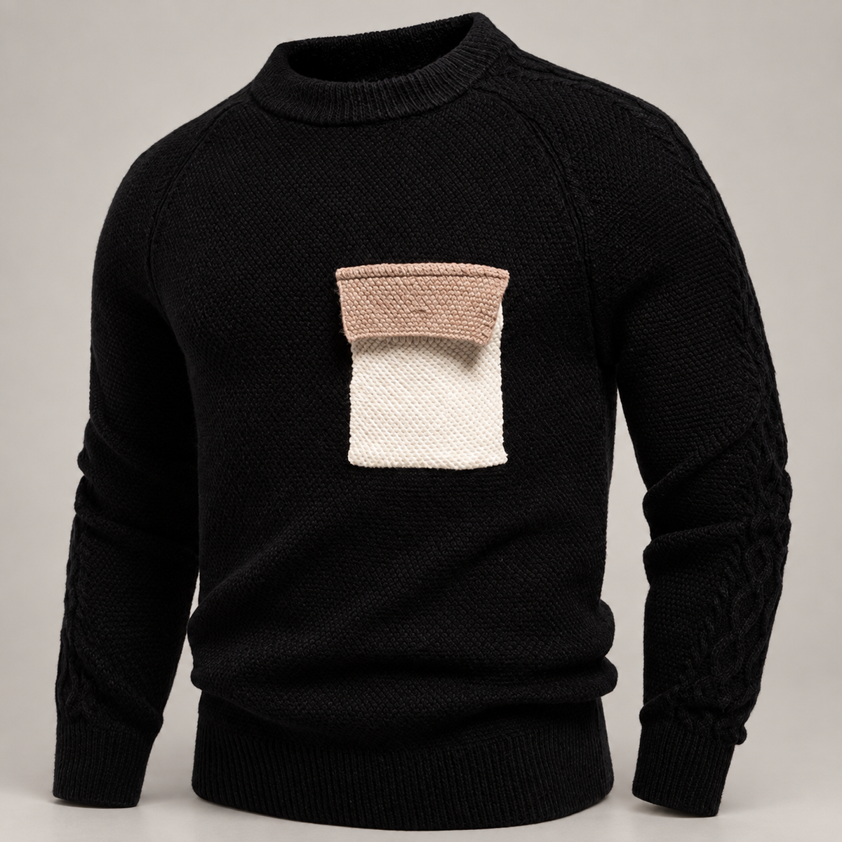 Gideon Men’s Textured Crewneck Knit Sweater with Contrast Chest Pocket