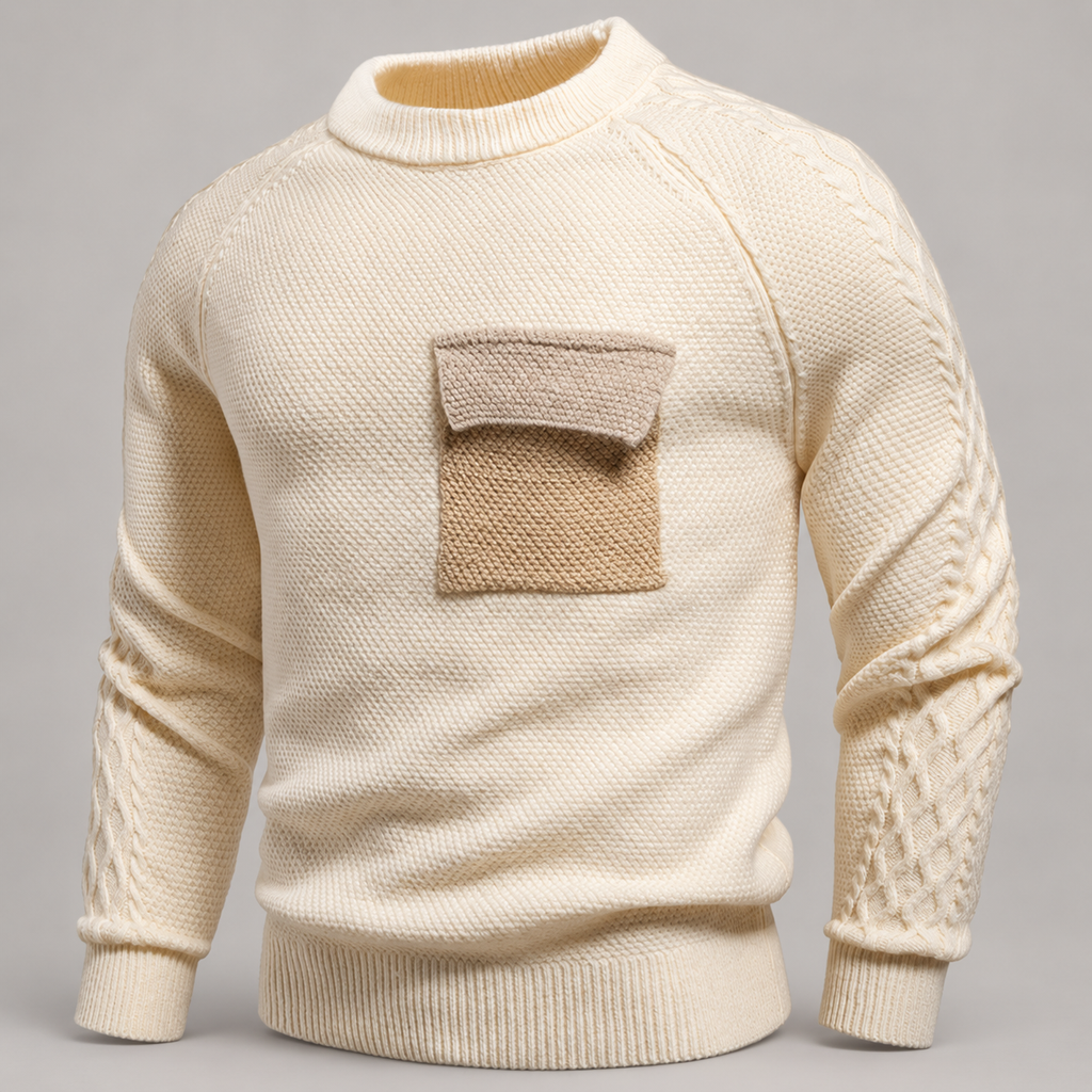 Gideon Men’s Textured Crewneck Knit Sweater with Contrast Chest Pocket