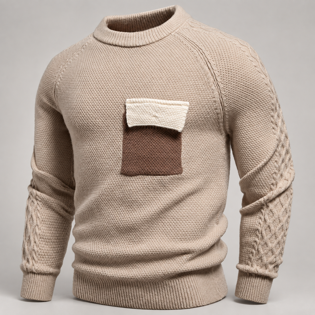 Gideon Men’s Textured Crewneck Knit Sweater with Contrast Chest Pocket