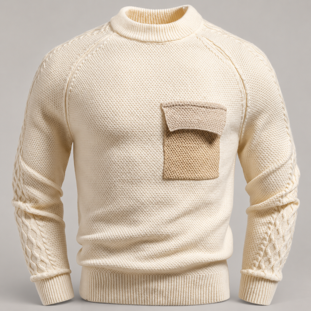 Gideon Men’s Textured Crewneck Knit Sweater with Contrast Chest Pocket