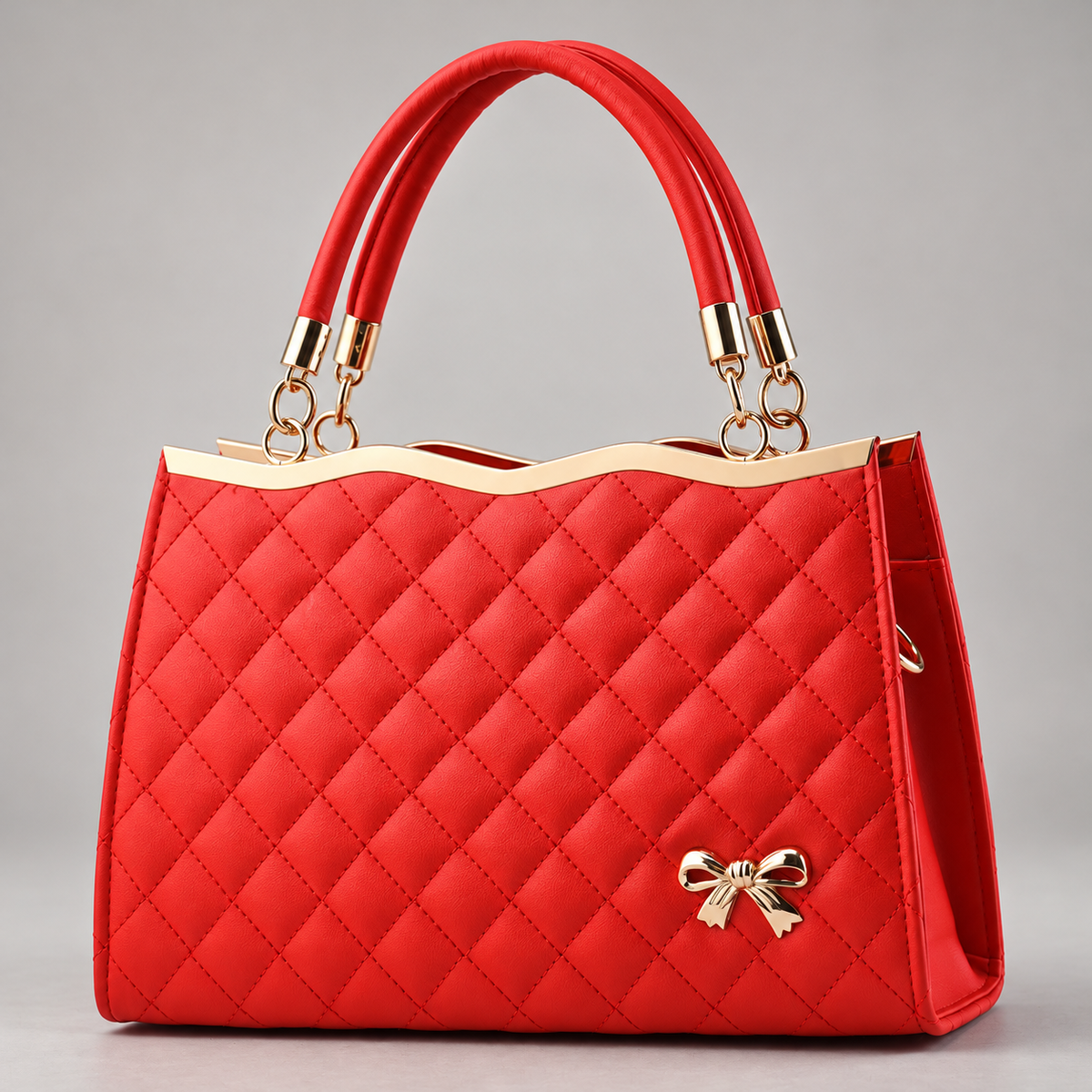 Sidonie Women’s Diamond Quilted Handbag with Gold Bow Detail