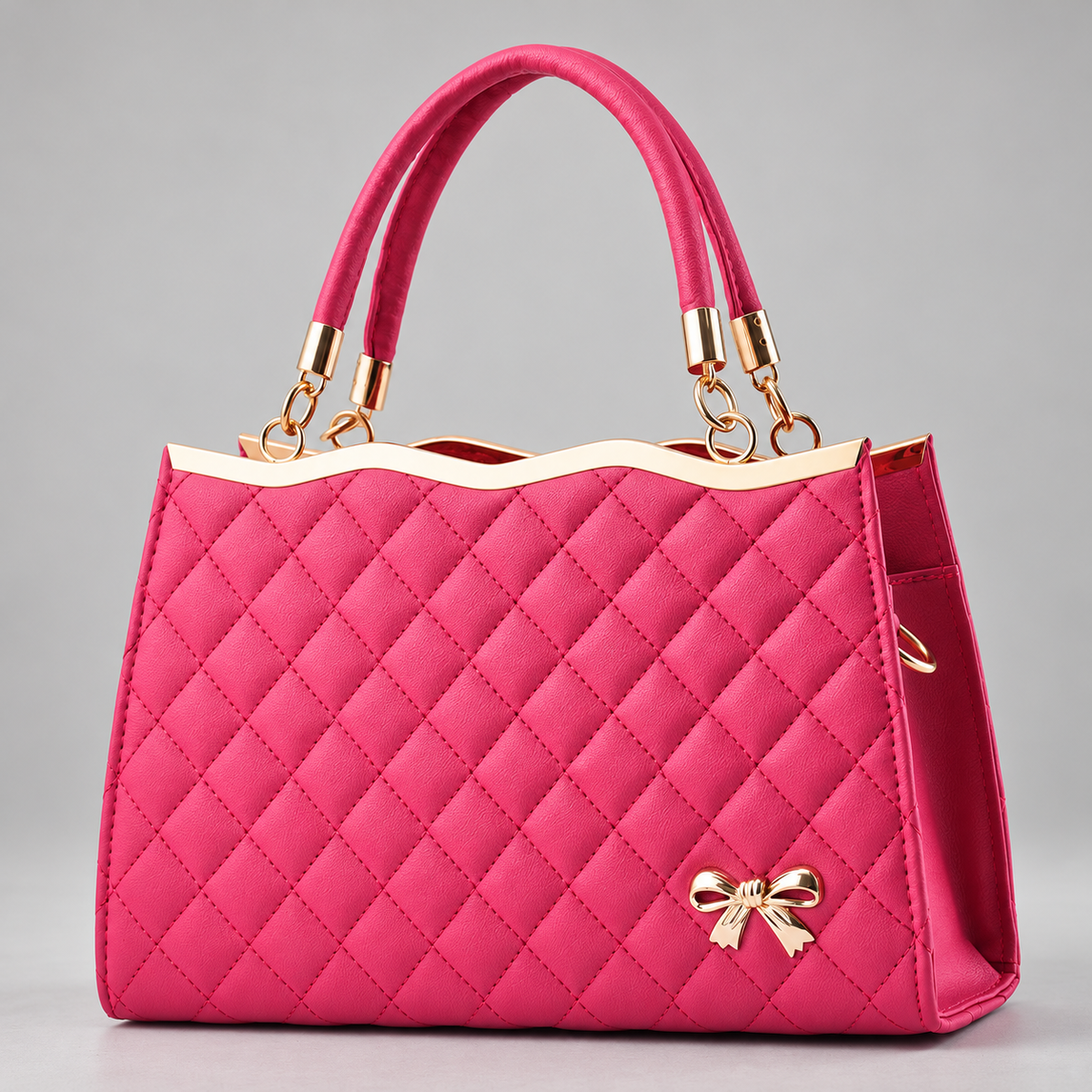 Sidonie Women’s Diamond Quilted Handbag with Gold Bow Detail
