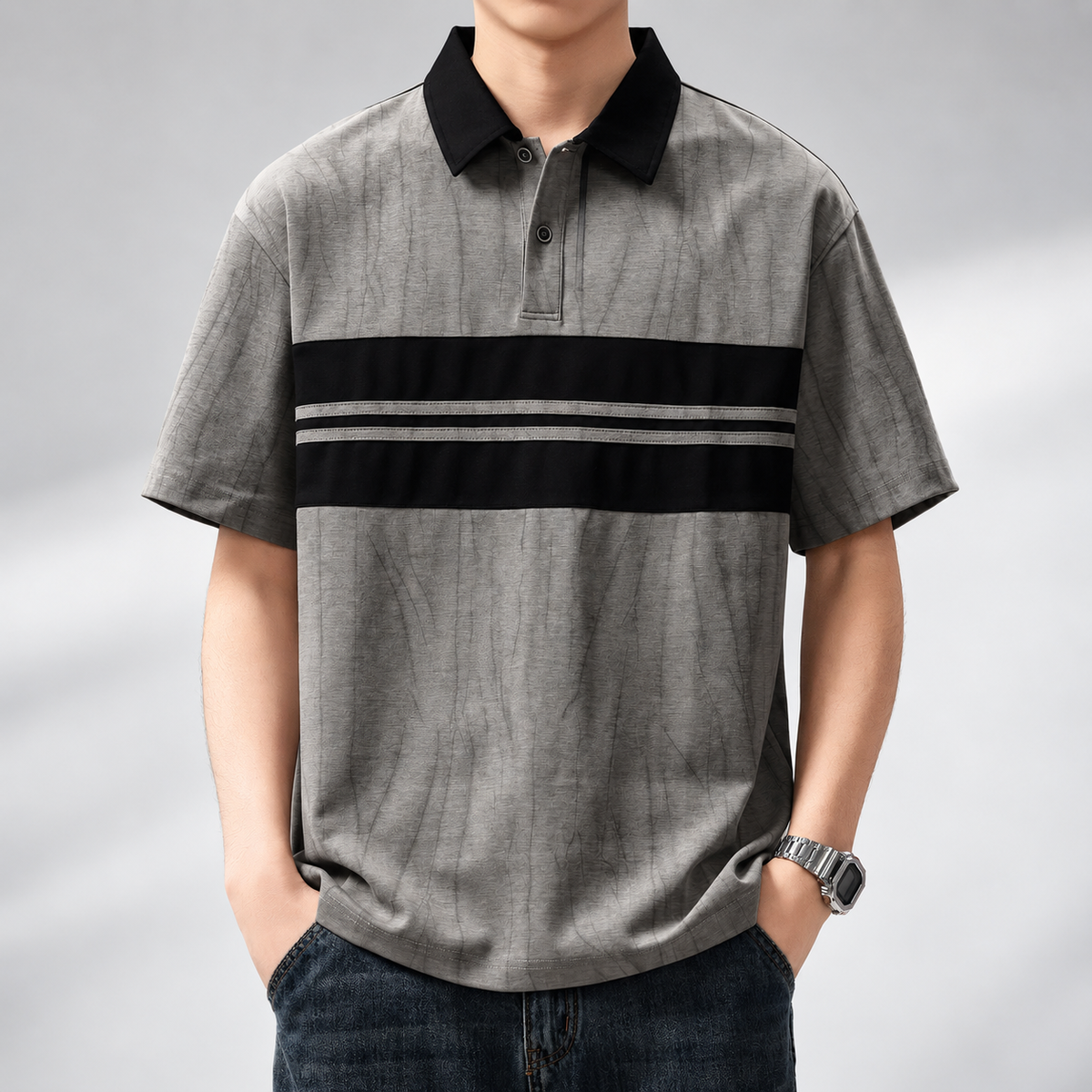 Vittorio Men's Textured Colorblock Polo Shirt