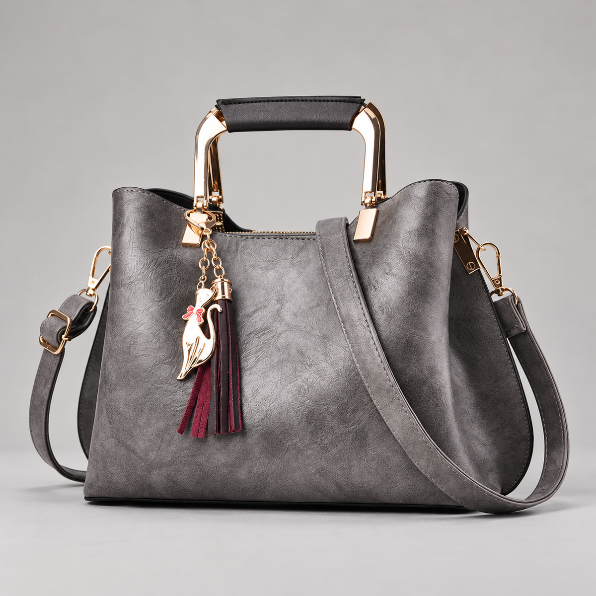 Nicolle Women’s Textured Top Handle Handbag with Cat Charm